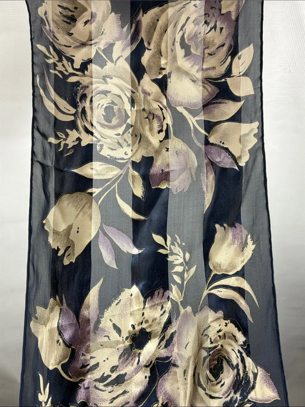 Bill Blass Navy Floral Satin Scarf - Navy, Cream & Lavender